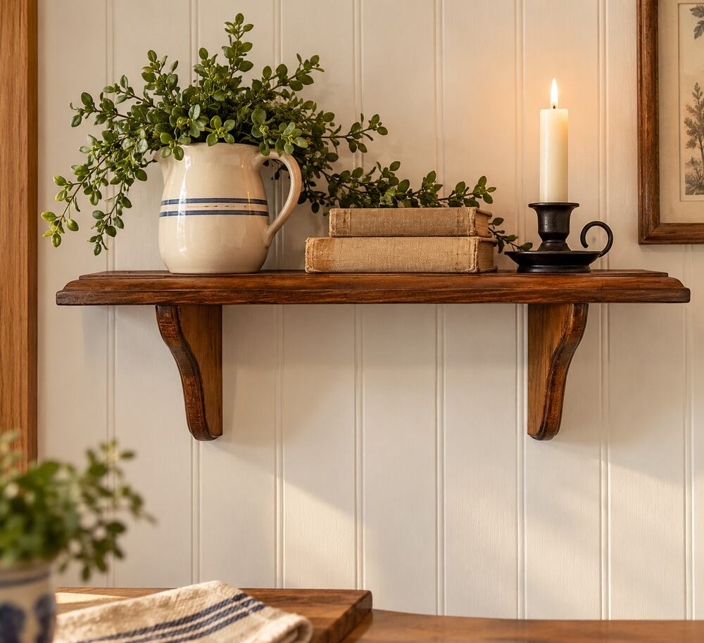 Wood Wall Shelf 18 Inch Dark Brown Display Ledge Rustic Farmhouse Country Decor